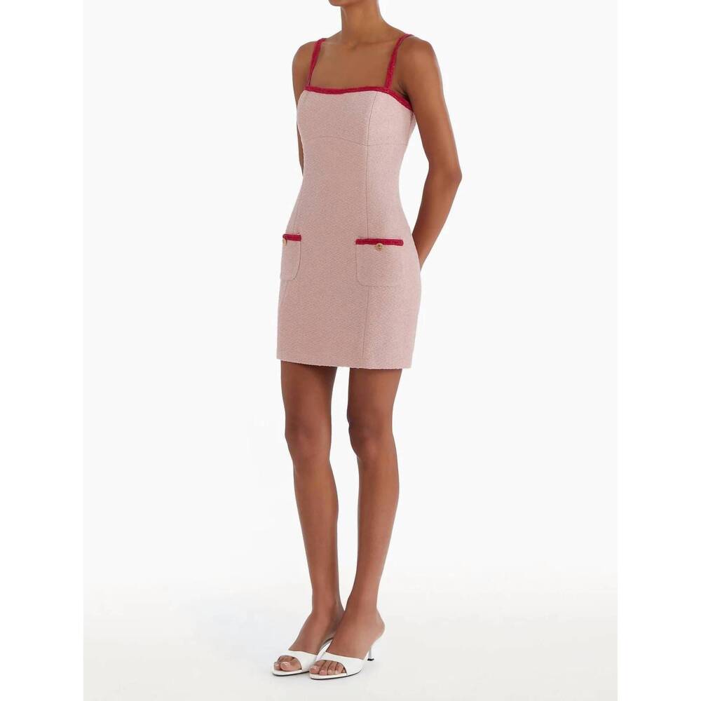 NEW AMANDA UPRICHARD windsor tweed picket mini dress in light pink/pink - Picture 3 of 4